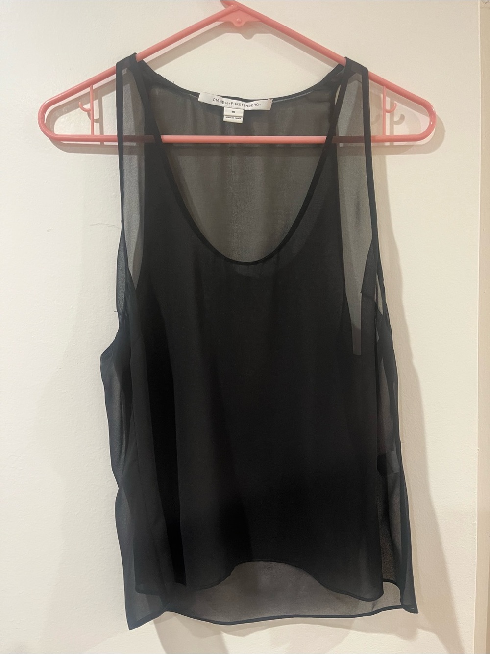 DVF Diane von Furstenberg Black Sheer Sleeveless Tank Size 10